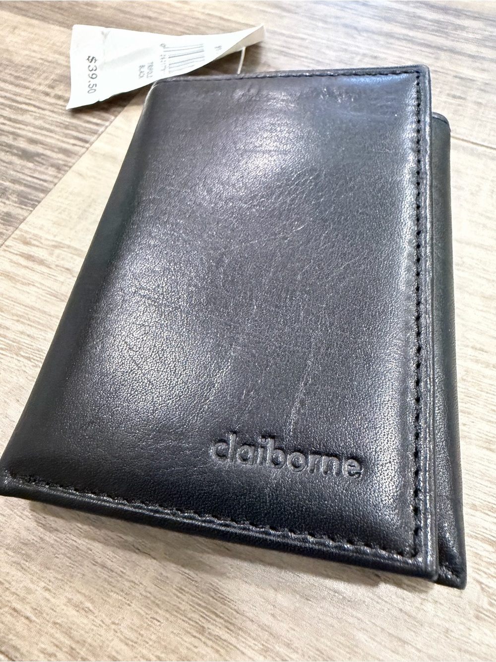 Vintage Claiborne Genuine Leather Black Trifold Wallet NWT